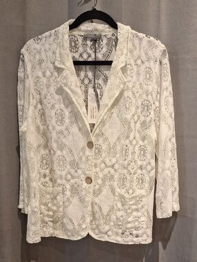 Piazza Del Tempio Lace Button-Front Blazer Jacket in Ivory Size L